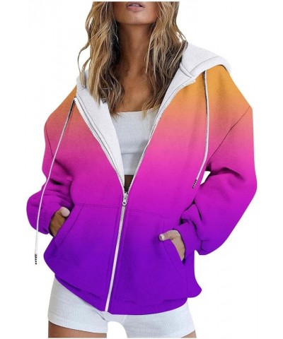 Hoodies For Women,Women'S Oversized Solid Full Zip Jacket Y2K Long Sleeve Hooded Coat With Pockets Sweatshirt 2-purple $13.28...