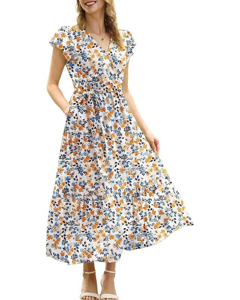 Women's 2023 Summer Casual Wrap V Neck Floral Dress Ruffle Cap Sleeve Elastic Waist Dresses with Pockets EP1 Floral 377 $23.9...