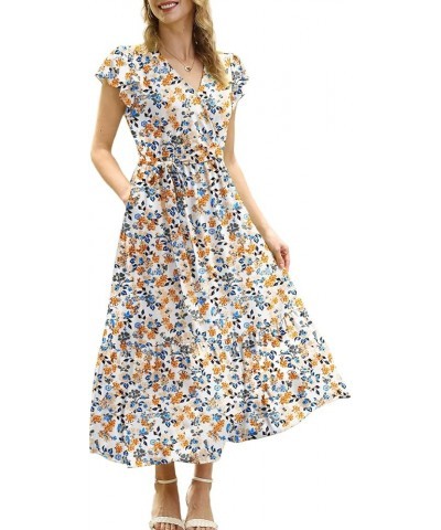 Women's 2023 Summer Casual Wrap V Neck Floral Dress Ruffle Cap Sleeve Elastic Waist Dresses with Pockets EP1 Floral 377 $23.9...