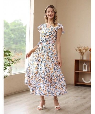 Women's 2023 Summer Casual Wrap V Neck Floral Dress Ruffle Cap Sleeve Elastic Waist Dresses with Pockets EP1 Floral 377 $23.9...