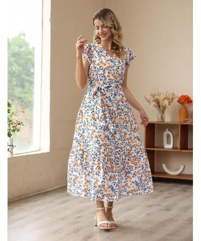 Women's 2023 Summer Casual Wrap V Neck Floral Dress Ruffle Cap Sleeve Elastic Waist Dresses with Pockets EP1 Floral 377 $23.9...