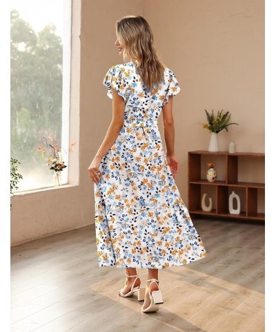 Women's 2023 Summer Casual Wrap V Neck Floral Dress Ruffle Cap Sleeve Elastic Waist Dresses with Pockets EP1 Floral 377 $23.9...