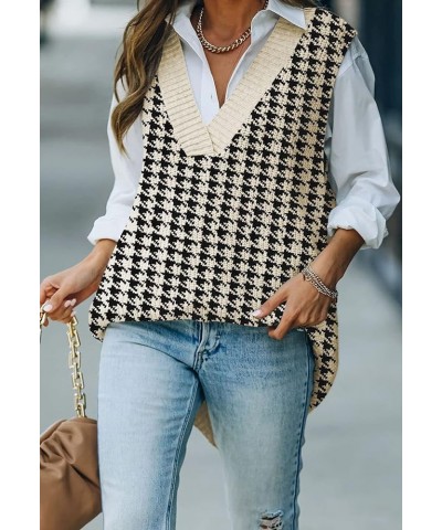 Womens V Neck Cable Knit Sweater Vest Solid Color Oversized Sweater Casual Sleeveless Pullover Tops Long Apricot $21.08 Sweaters