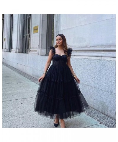 Women's Ruffle Sleeve Tiered Prom Dress Tulle Short Tea-Length Formal Evening Party Gowns B-dusty Blue $38.24 Dresses