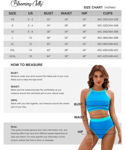 Womens Halter High Waisted Bikini Sets Color Block Sporty Swimsuit Two Piece High Cut Bathing Suit 2024 Blue $18.86 Swimsuits