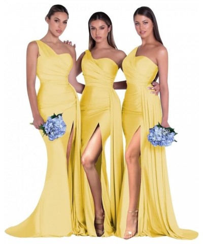 One Shoulder Bridesmaid Dresses Mermaid Prom Dresses Bodycon Wedding Dresses Evening Gowns with Slit RYZ507 Yellow $37.95 Dre...