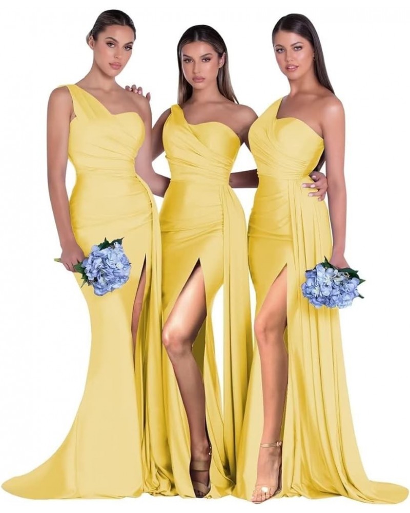 One Shoulder Bridesmaid Dresses Mermaid Prom Dresses Bodycon Wedding Dresses Evening Gowns with Slit RYZ507 Yellow $37.95 Dre...