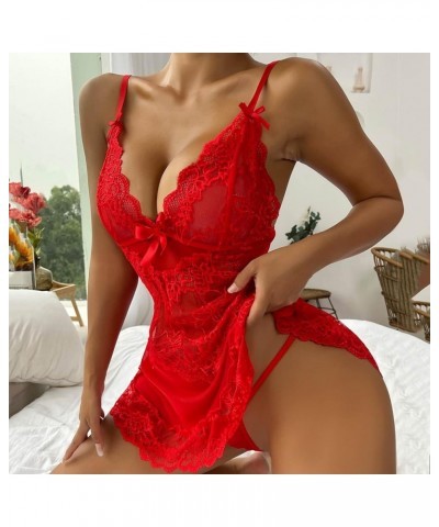 Lingerie for Women Womens Lace Lingeries Chemise Sexy V Neck Nighty Mesh Sleepwear Plus Size Boudoir Teddy Nightdress Z93 Red...