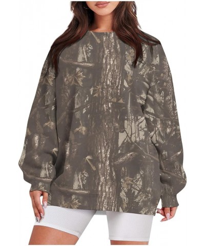 Camo Sweatshirt for Women Maple-Leaf Print Camo Crewneck Sweatshirts Long Sleeve Oversized Sweater Pullover Casual Tops Dark ...