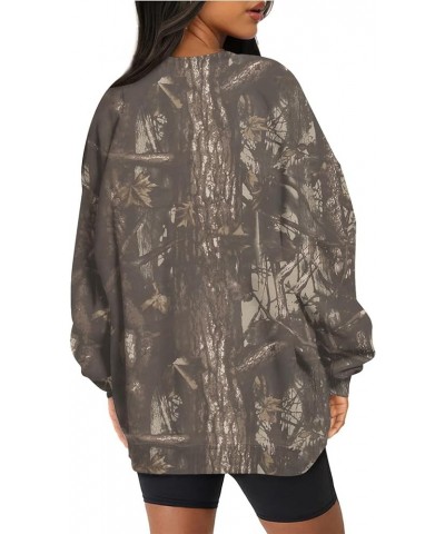 Camo Sweatshirt for Women Maple-Leaf Print Camo Crewneck Sweatshirts Long Sleeve Oversized Sweater Pullover Casual Tops Dark ...