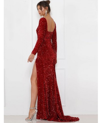 Long Sleeve Sequin Prom Dresses for Women Mermaid Slit Sparkly Formal Evening Party Dress Long Dusty Rose $42.50 Dresses