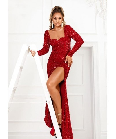 Long Sleeve Sequin Prom Dresses for Women Mermaid Slit Sparkly Formal Evening Party Dress Long Dusty Rose $42.50 Dresses