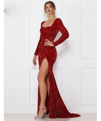 Long Sleeve Sequin Prom Dresses for Women Mermaid Slit Sparkly Formal Evening Party Dress Long Dusty Rose $42.50 Dresses