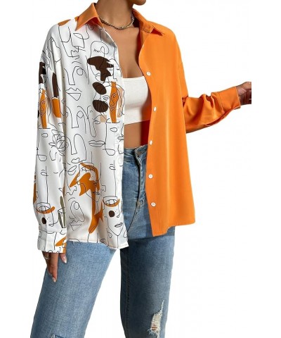 Women's Figure Graphic Colorful Button Down Shirts Long Sleeve Collared Shirt Blouse Tops Burnt Orange $16.42 Blouses