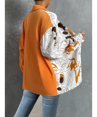 Women's Figure Graphic Colorful Button Down Shirts Long Sleeve Collared Shirt Blouse Tops Burnt Orange $16.42 Blouses