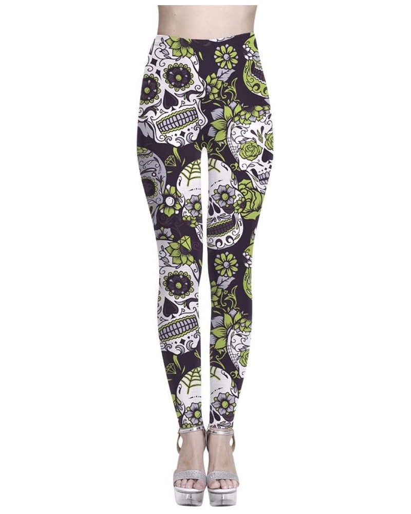 Yoga Leggings Women Skull Print Stretch Pants Workout Gym Running Trouser Z Green $6.35 Activewear