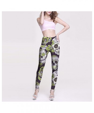 Yoga Leggings Women Skull Print Stretch Pants Workout Gym Running Trouser Z Green $6.35 Activewear