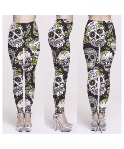 Yoga Leggings Women Skull Print Stretch Pants Workout Gym Running Trouser Z Green $6.35 Activewear