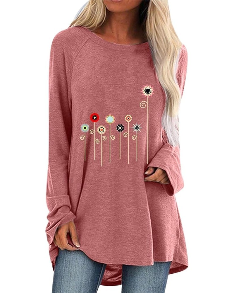 Blouses for Women Dressy Casual Sexy,Women Fall Shirts Long Sleeve Blouses Loose Casual Pullover Sweatshirts Pink-d $6.69 Blo...