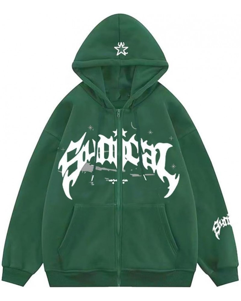 Y2k Hoodie Men Women Zip Up Letter Print Hoodie Vintage Oversized Sweatshirt Grunge Harajuku Jacket Streetwear H-green $12.04...