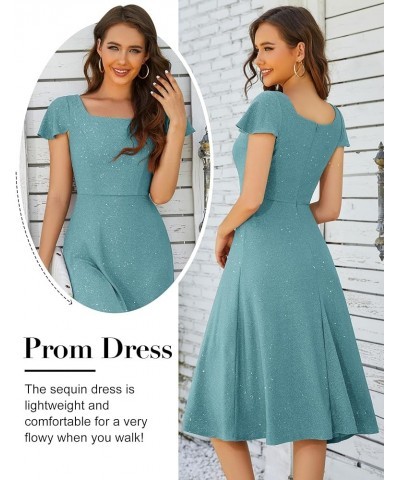 Prom Dress for Teens Sequin Formal Party Dress Flutter Short Sleeve Wedding Cocktail Evening Dress Light Blue $25.00 Dresses