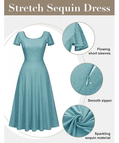 Prom Dress for Teens Sequin Formal Party Dress Flutter Short Sleeve Wedding Cocktail Evening Dress Light Blue $25.00 Dresses