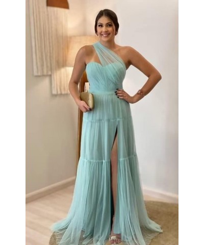 One Shoulder A Line Prom Dresses Split Tulle Ball Gown 2023 Pleated Formal Evening Party Dresses Grey $38.40 Dresses