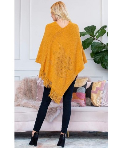 Classic Soft Knit Poncho Shawl Wrap - Basic Warm Pullover Fringe Tassel Sweater Chunky Crochet, Plain V-Neck Wrap Effect - Kh...