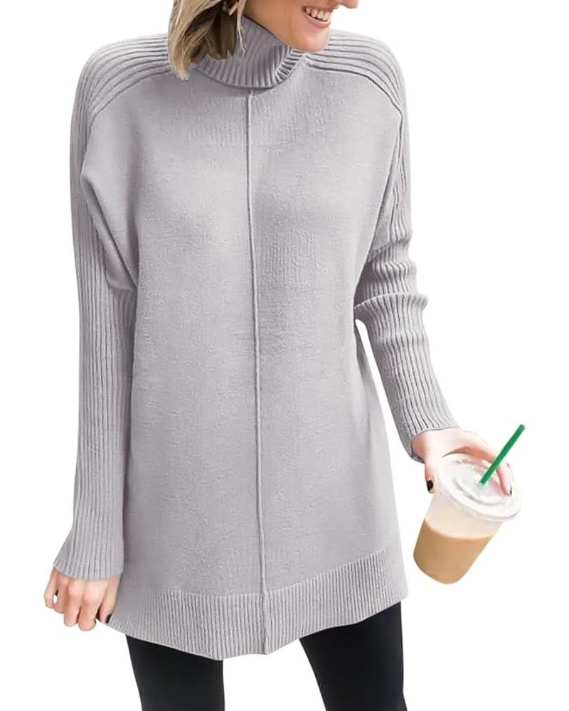 Women's Turtleneck Oversized Sweaters 2023 Trendy Long Sleeve Knit Split Hem Tunic Pullover Tops Gray $20.70 Sweaters