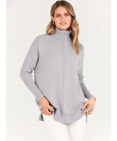 Women's Turtleneck Oversized Sweaters 2023 Trendy Long Sleeve Knit Split Hem Tunic Pullover Tops Gray $20.70 Sweaters