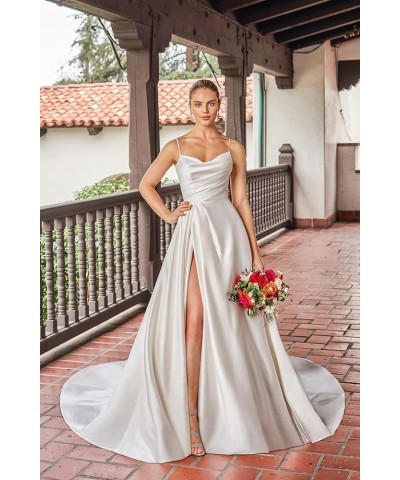 Women's Off The Shoulder Satin Prom Dresses Spaghetti Strap Formal Evening Gown with Slit Teal $45.04 Dresses