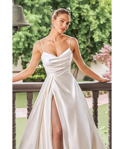 Women's Off The Shoulder Satin Prom Dresses Spaghetti Strap Formal Evening Gown with Slit Teal $45.04 Dresses