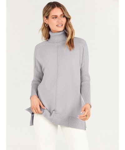 Women's Turtleneck Oversized Sweaters 2023 Trendy Long Sleeve Knit Split Hem Tunic Pullover Tops Gray $20.70 Sweaters