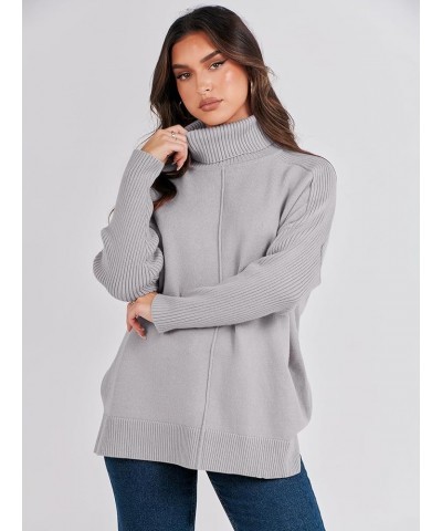 Women's Turtleneck Oversized Sweaters 2023 Trendy Long Sleeve Knit Split Hem Tunic Pullover Tops Gray $20.70 Sweaters