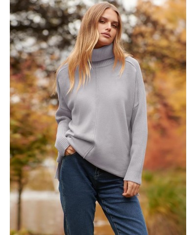 Women's Turtleneck Oversized Sweaters 2023 Trendy Long Sleeve Knit Split Hem Tunic Pullover Tops Gray $20.70 Sweaters