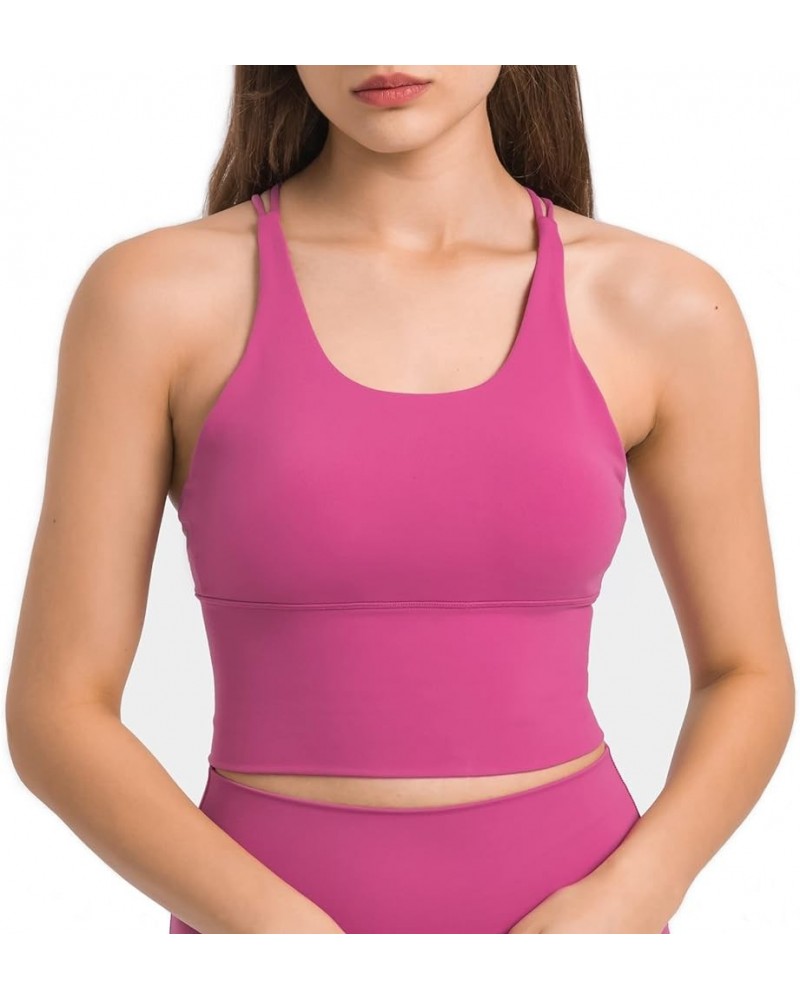 Women Padded Strappy Sports Bra Longline Workout Yoga Tank Top with Built in Shelf Bra Rose Red $11.00 Activewear