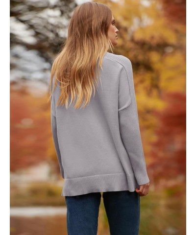 Women's Turtleneck Oversized Sweaters 2023 Trendy Long Sleeve Knit Split Hem Tunic Pullover Tops Gray $20.70 Sweaters