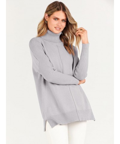 Women's Turtleneck Oversized Sweaters 2023 Trendy Long Sleeve Knit Split Hem Tunic Pullover Tops Gray $20.70 Sweaters