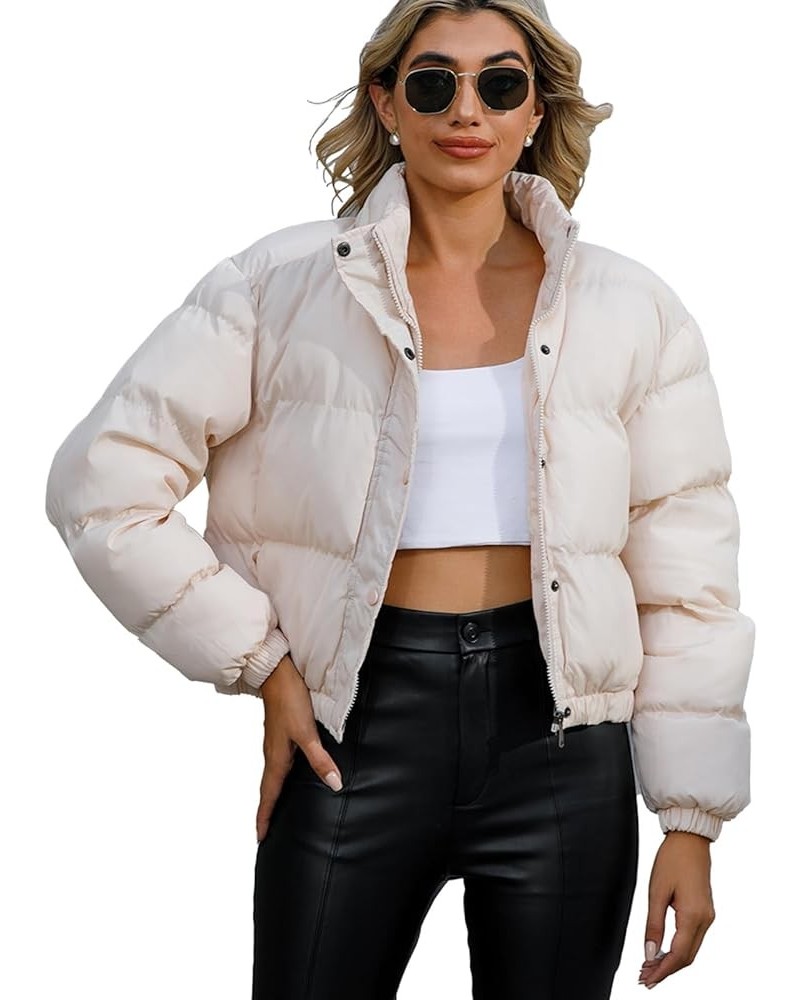 Women's Winter Jackets Quilted Lightweight Varsity Coat Zip Up Fleece Down Cropped Bomber Outwear Beige $18.90 Jackets