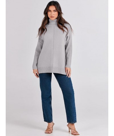 Women's Turtleneck Oversized Sweaters 2023 Trendy Long Sleeve Knit Split Hem Tunic Pullover Tops Gray $20.70 Sweaters