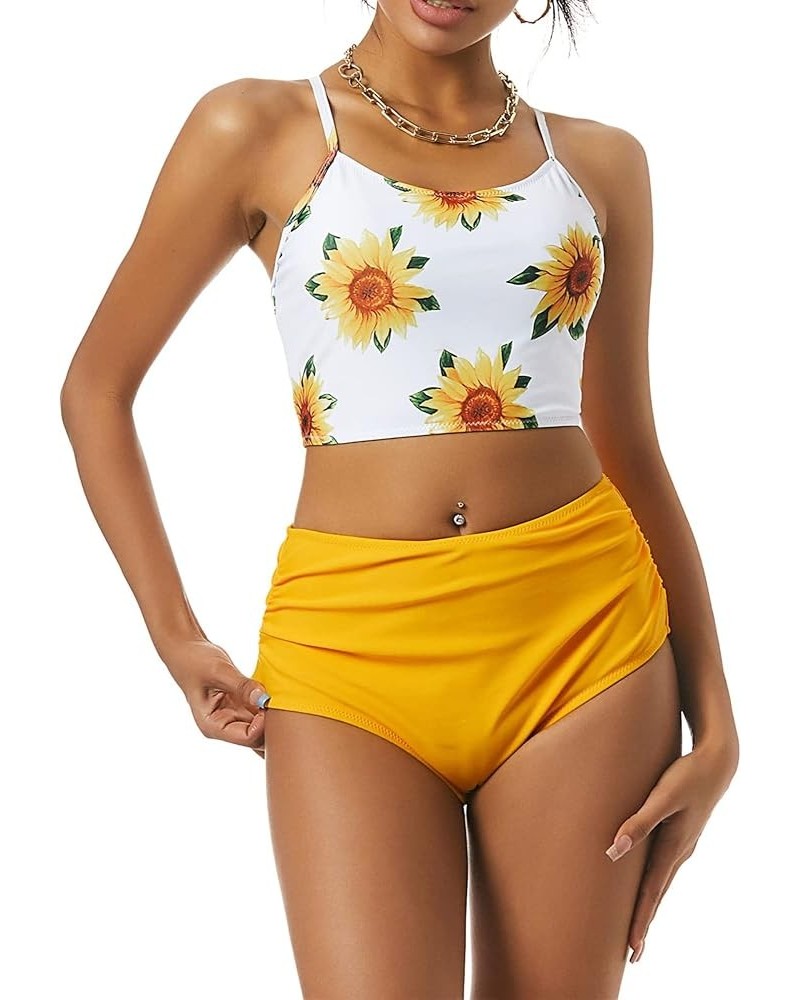 Women High Waisted Bikini Set Two Piece Tummy Control Wrap Swimsuit Lace Up Bathing Suit 01-yellow $12.80 Swimsuits