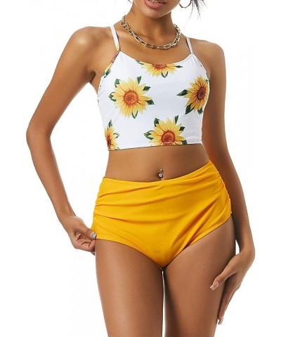 Women High Waisted Bikini Set Two Piece Tummy Control Wrap Swimsuit Lace Up Bathing Suit 01-yellow $12.80 Swimsuits