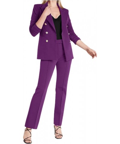 Women's Double Breasted Buttons Suit Peak Lapel Jacket Pants Outfits Work Lady Tuxedos Prom Formal Party Purple $42.84 Suits