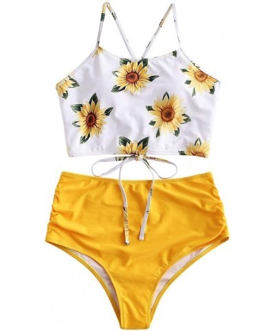 Women High Waisted Bikini Set Two Piece Tummy Control Wrap Swimsuit Lace Up Bathing Suit 01-yellow $12.80 Swimsuits