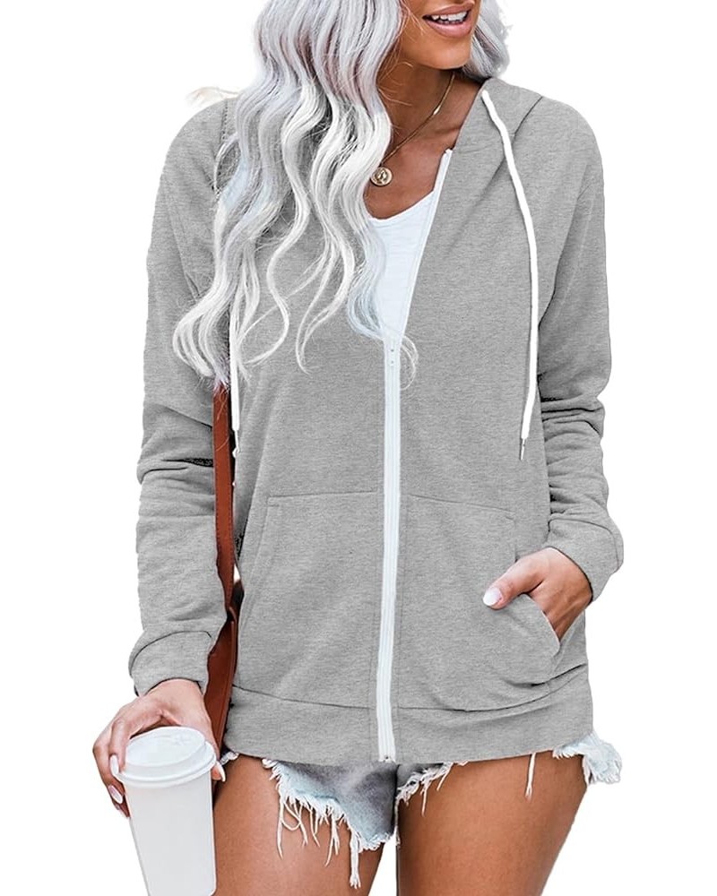 Women Casual Full Zip Up Hoodie Comfy Loose Long Sleeve Sweatshirt Solid Color Jacket with Pockets Lightgrey $21.05 Jackets