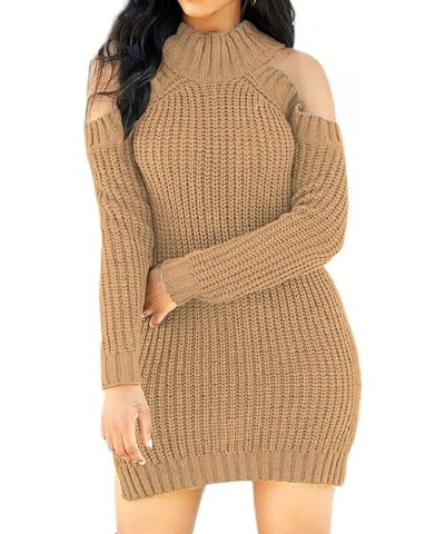 Sexy Sweater Dress for Women Casual Long Sleeve Ribbed Knit Stretchy Pullover Dresses Split Cute Light Brown $20.25 Sweaters