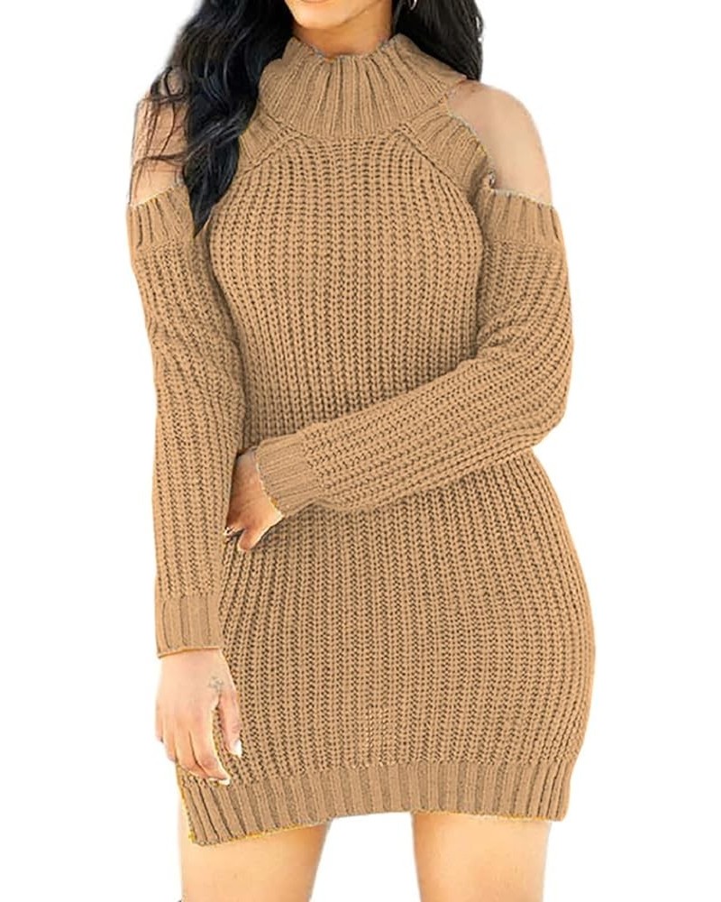 Sexy Sweater Dress for Women Casual Long Sleeve Ribbed Knit Stretchy Pullover Dresses Split Cute Light Brown $20.25 Sweaters