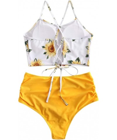 Women High Waisted Bikini Set Two Piece Tummy Control Wrap Swimsuit Lace Up Bathing Suit 01-yellow $12.80 Swimsuits