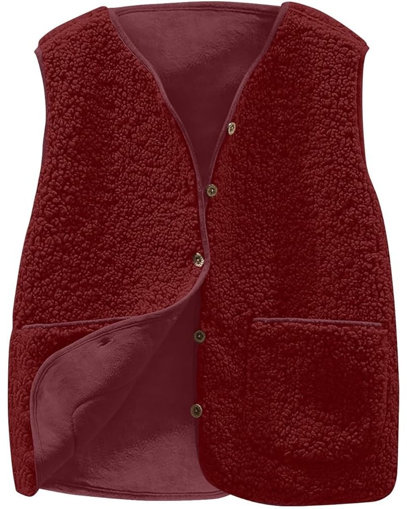 Women's Fleece Vest Casual Fuzzy Sleeveless Cozy Coats Lightweight Vest Winter Warm Sherpa Jacket With Pockets 02♛red $8.39 V...