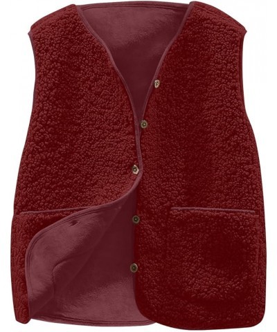 Women's Fleece Vest Casual Fuzzy Sleeveless Cozy Coats Lightweight Vest Winter Warm Sherpa Jacket With Pockets 02♛red $8.39 V...